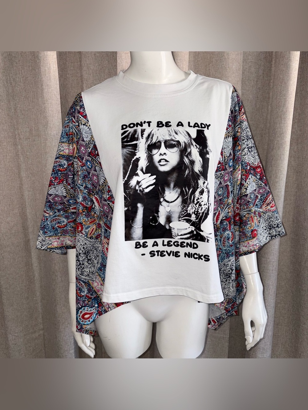 Stevie Nicks Graphic Mixed-Print Women's Top in White and Multicolor SZ S/M